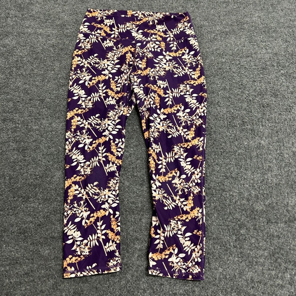Fabletics Leggings Womens Size M Purple Floral High Waisted Cropped Yoga Pants